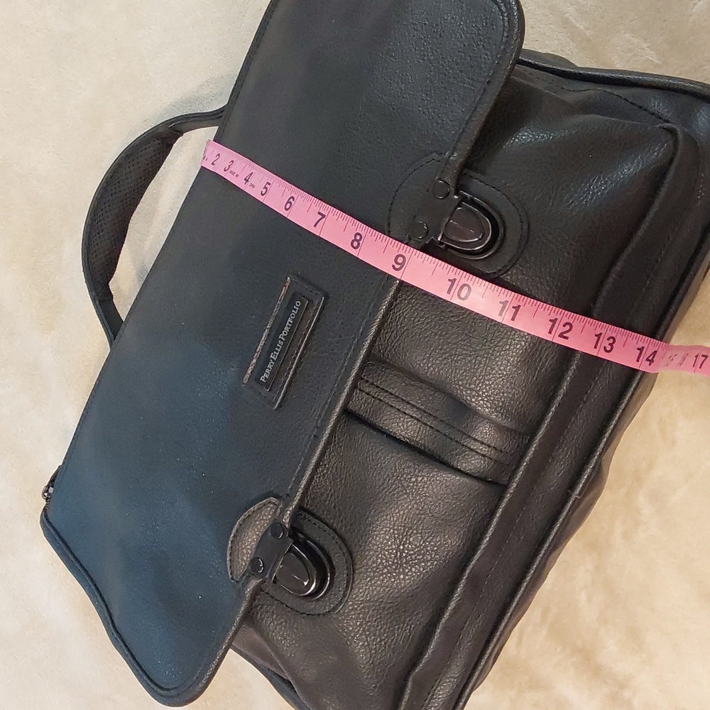 Perry Ellis Black Leather Portfolio Mens Breifcase - Picture 11 of 16